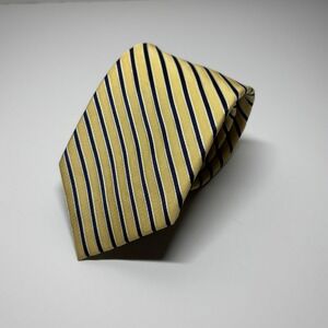 Tommy Hilfiger Necktie Mens OS Yellow Navy Blue Silk Striped Classic Preppy